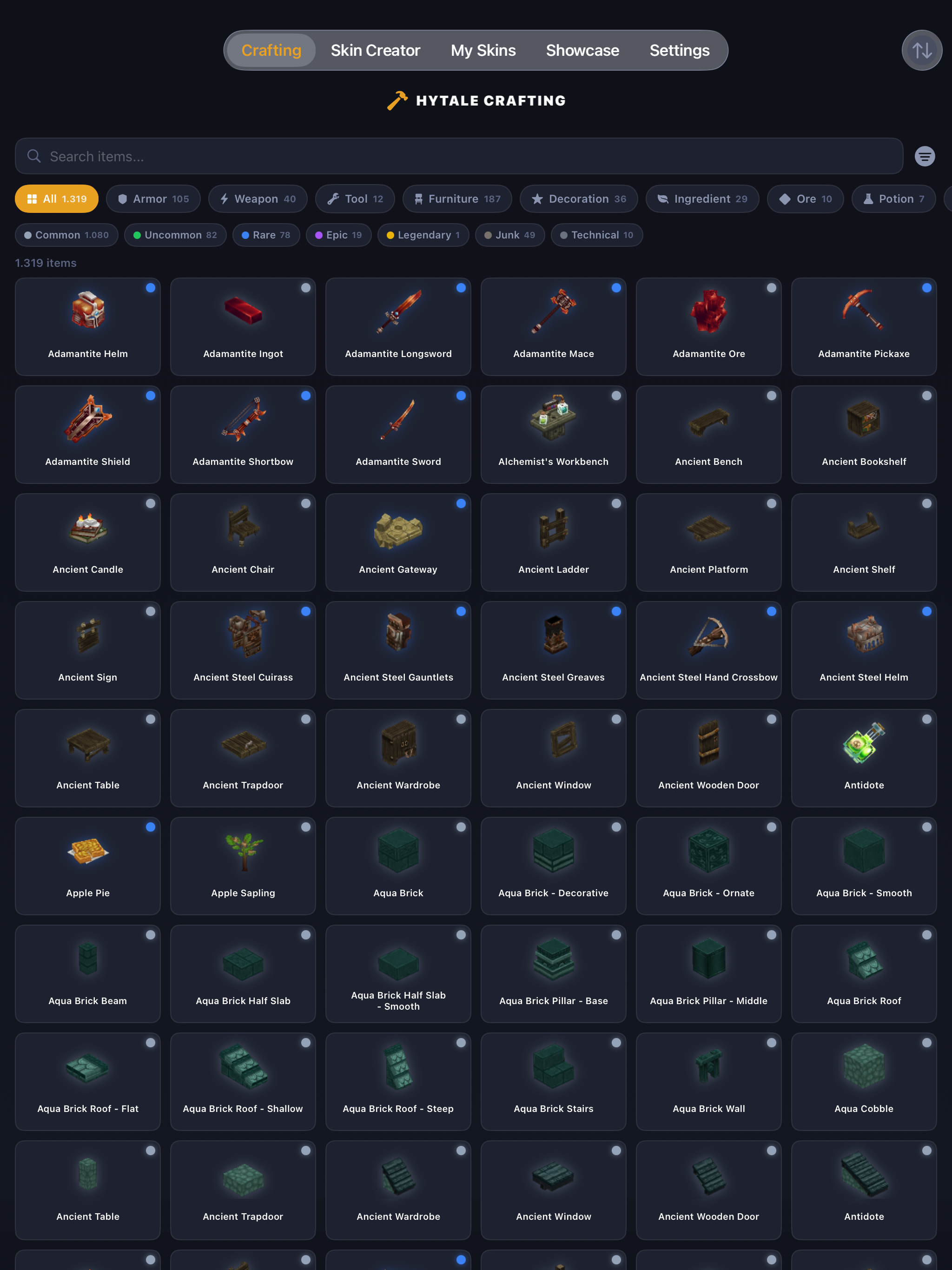 Crafting encyclopedia - resource database